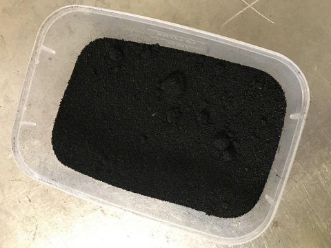 A sample of the crumbed rubber proposed for use at the Boral Carrington Asphalt Plant