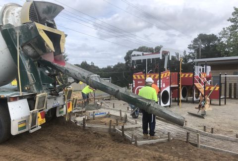 The concrete donation for the NSW Rural Fire Service Playground and Memorial in Telopea Park, Buxton is delivered