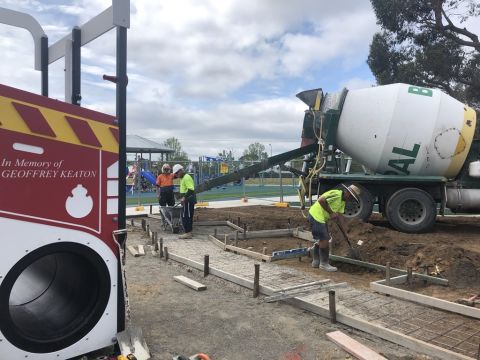 The concrete donation for the NSW Rural Fire Service Playground and Memorial in Telopea Park, Buxton is delivered