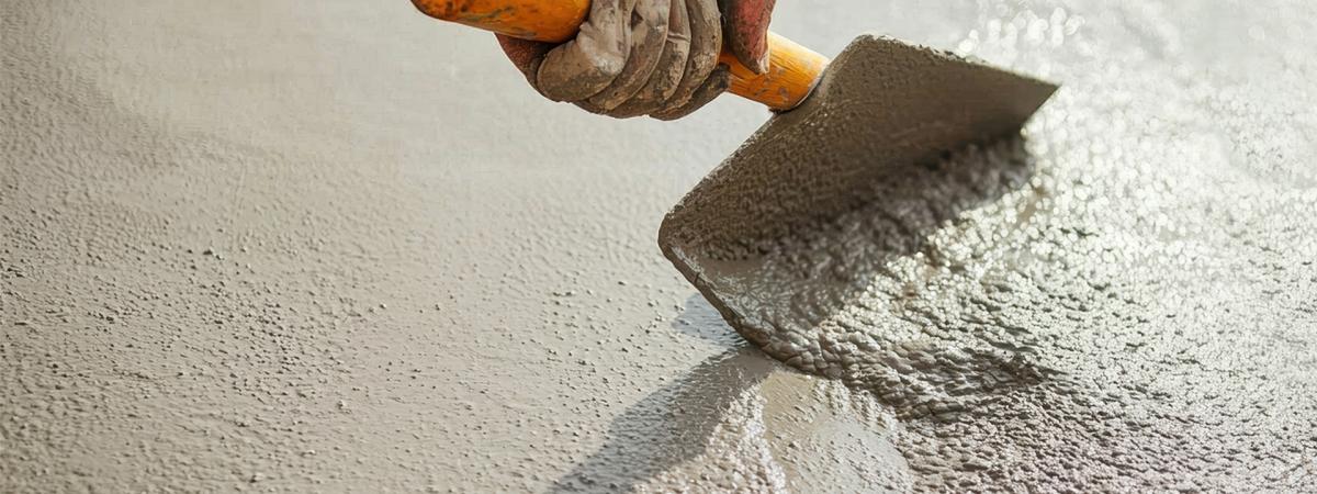 Concrete being spread and levelled with a trowel