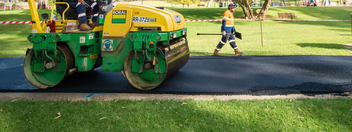 Asphalt paver in park