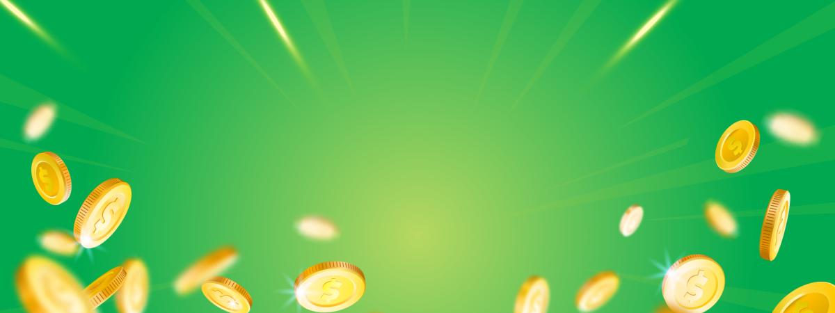 Gold coins on green background