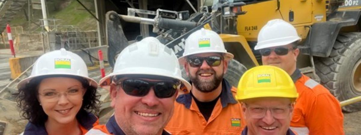 Kevin Whelan, Ryan Phillips, Ryan Low, Natasha Habel and Andrew Geue on site at Boral's Burnside Concrete Plant