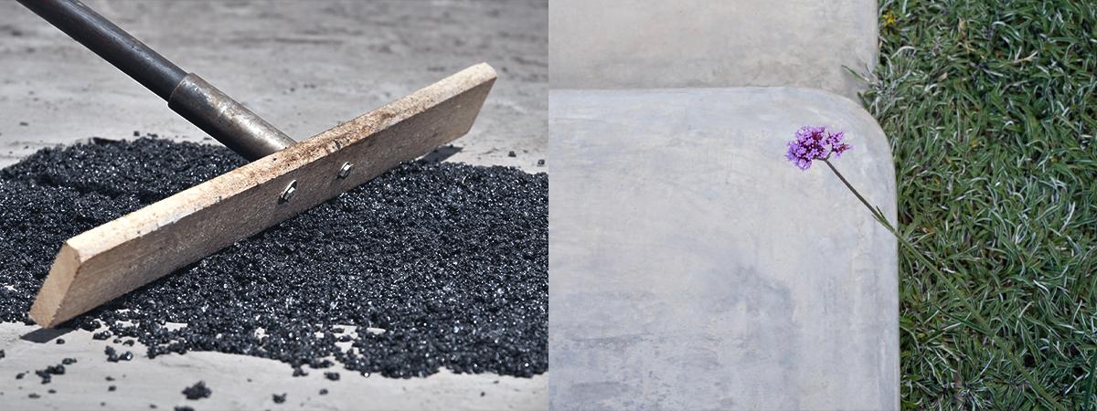 Asphalt being spread on a pathway