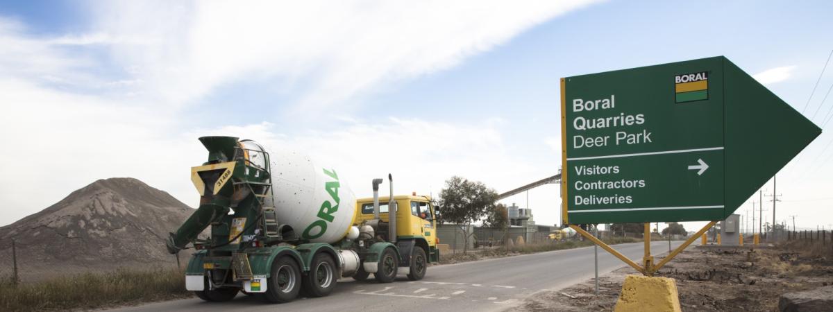 Boral Quarries Deer Park sign with agi concrete truck