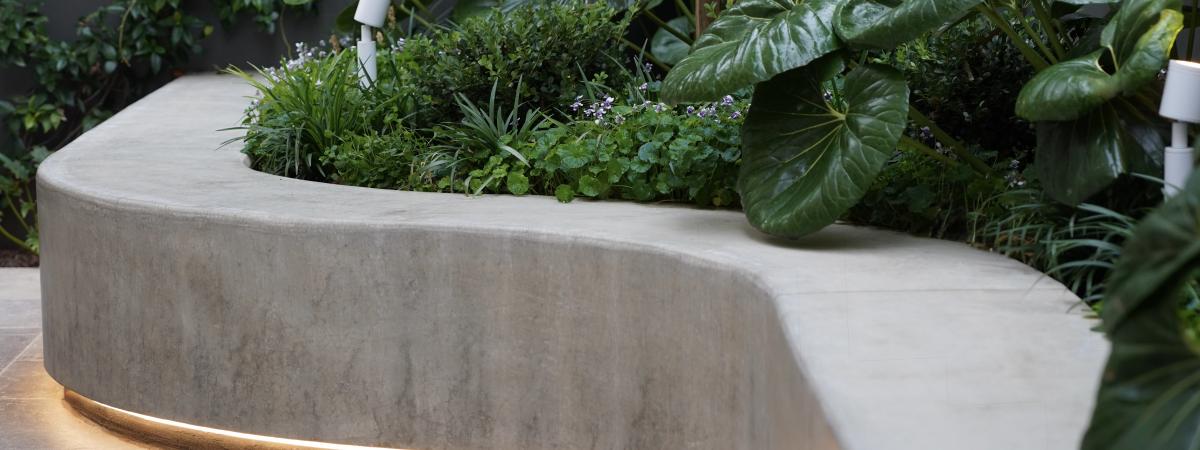 Burnished concrete in residential garden design