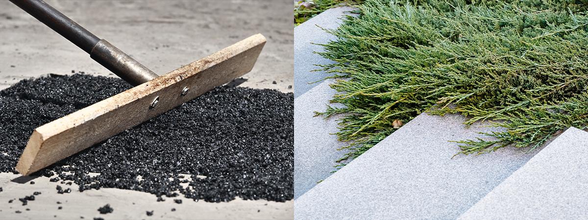Asphalt being spread on a pathway