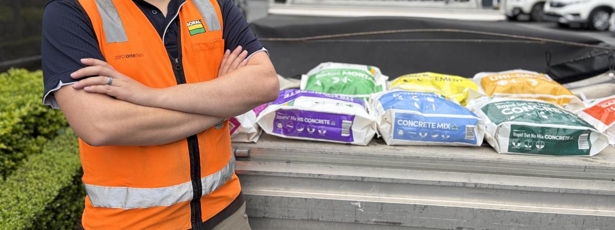Tradie standing with Boral new plastic packaging