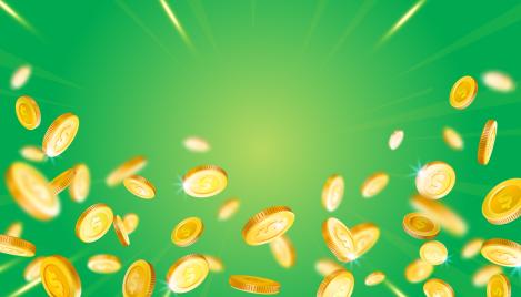 Gold coins on green background