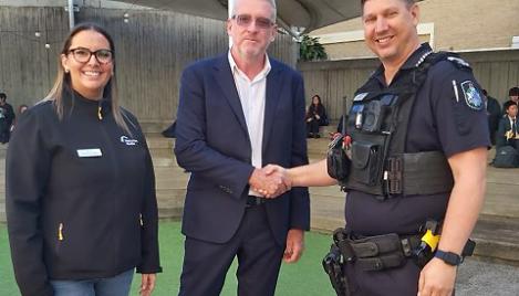 Senior Constable Mark Millar of Queensland Police Service receives the Boral Supporting Excellence Police Award for his extensive work educating young people on road safety and accident prevention.