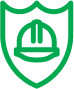 Icon of a shield with a hardhat in the centre