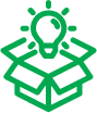 Icon of a light bulb appearing out of a box