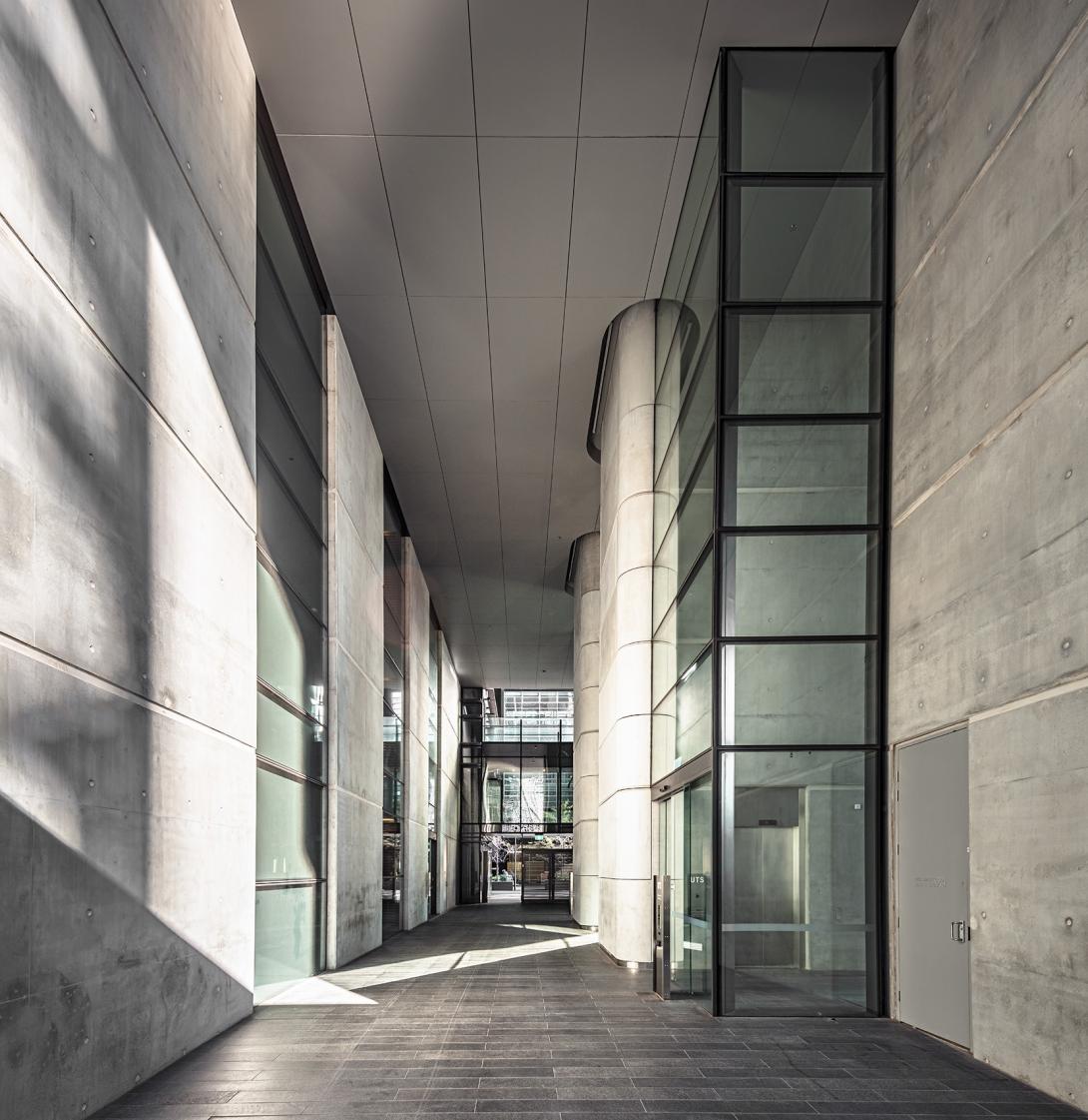 Interior shot of Duo showing exposed concrete walls and floors