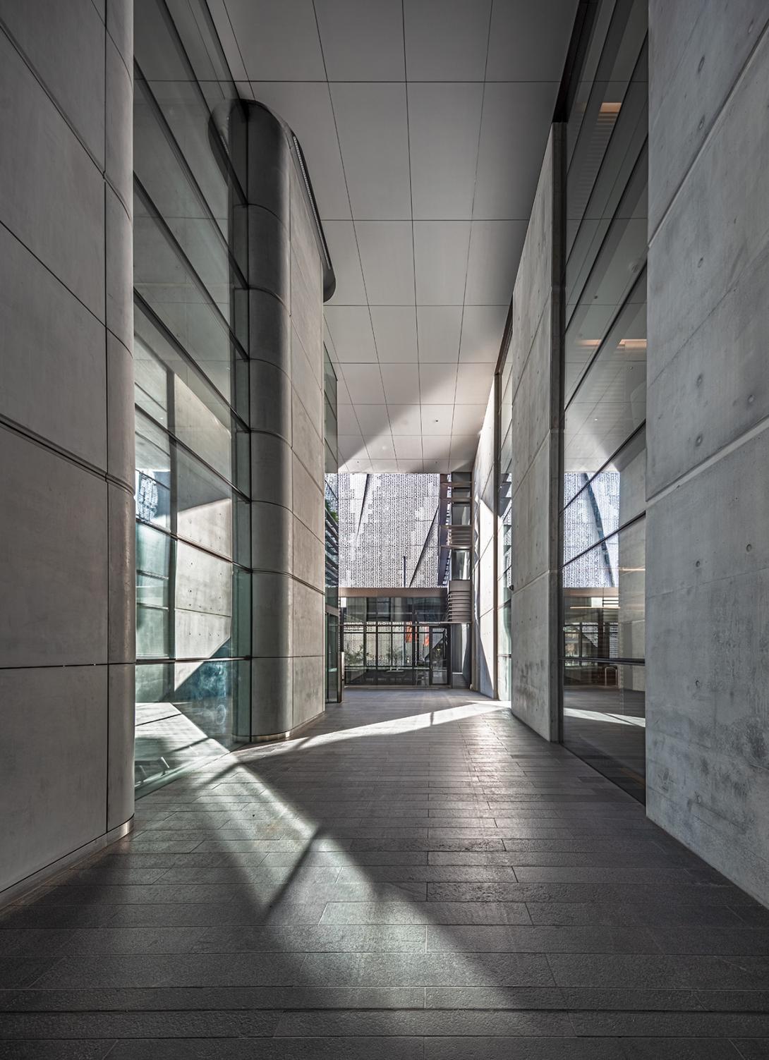 Interior shot of Duo showing exposed concrete walls and floors
