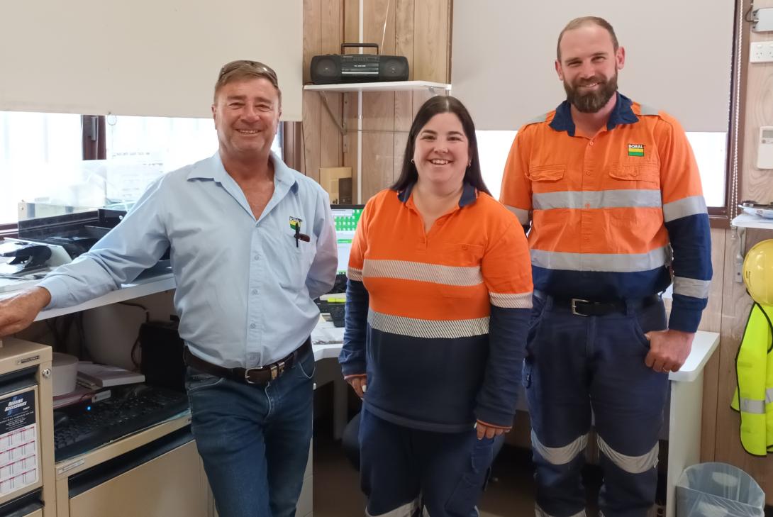 Kym Alberston ( Sales Manager ), Leonie Kelly ( Weighbridge Operator), Dan Smith (Quarry Manager)