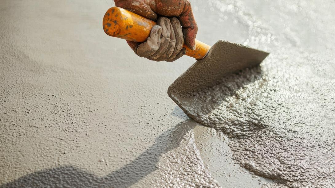 Concrete being spread and levelled with a trowel