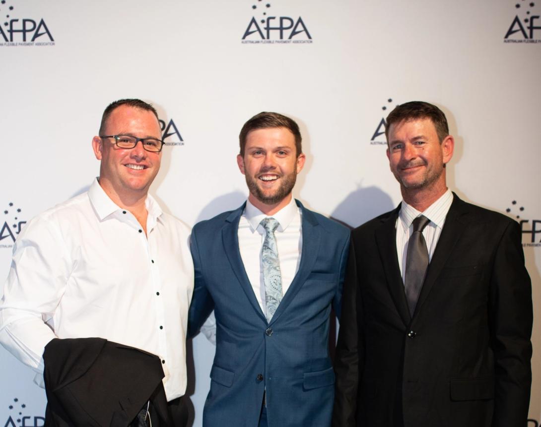 Brodie (centre) with colleagues at the Australian Flexible Pavement Association 2024 NSW Gala Dinner