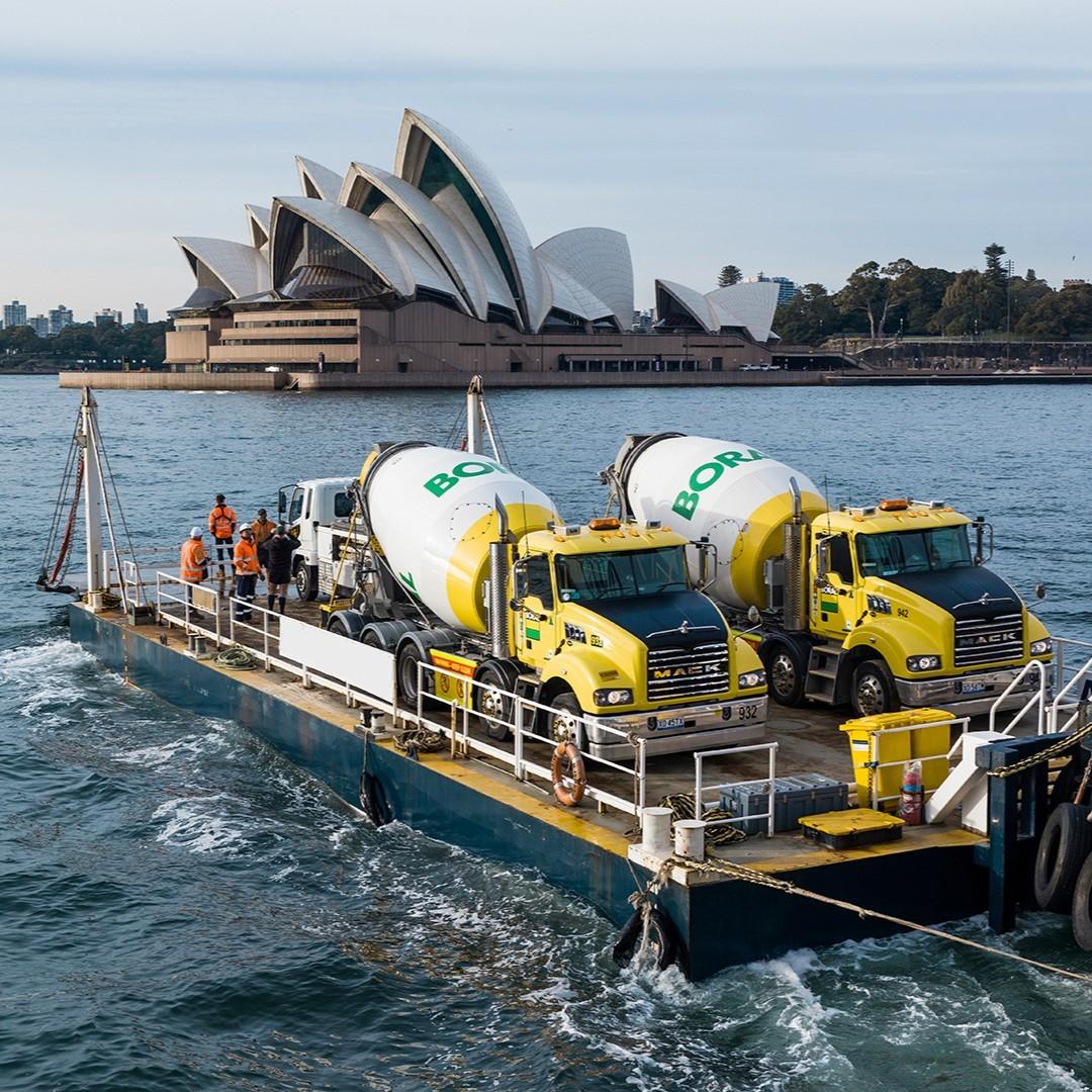 Boral agis on barge sailing towards Sydney Opera House