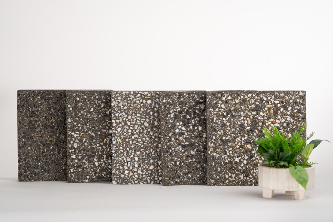 5 shades of dark toned exposed aggregate concrete