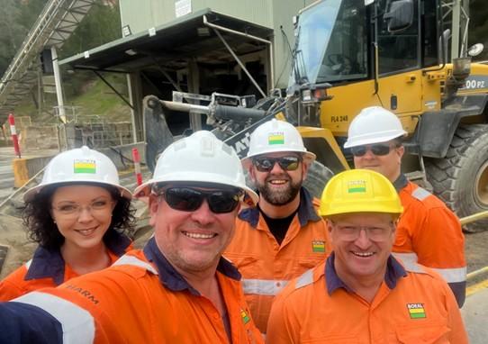 Kevin Whelan, Ryan Phillips, Ryan Low, Natasha Habel and Andrew Geue on site at Boral's Burnside Concrete Plant