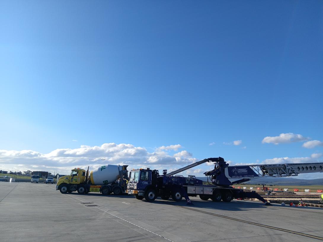 Boral trucks on airport runway