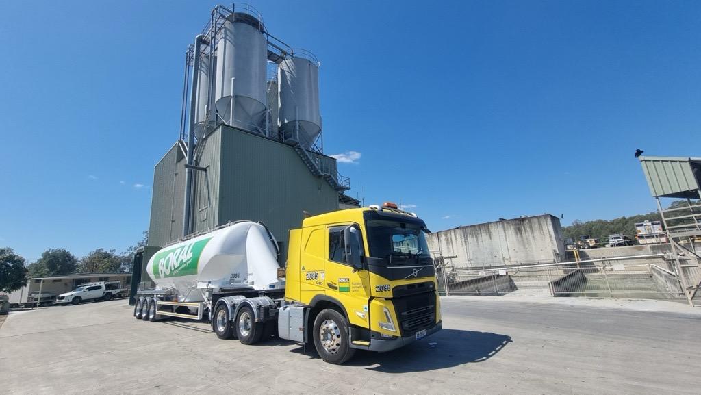 Cement tanker parked in front of batching plant