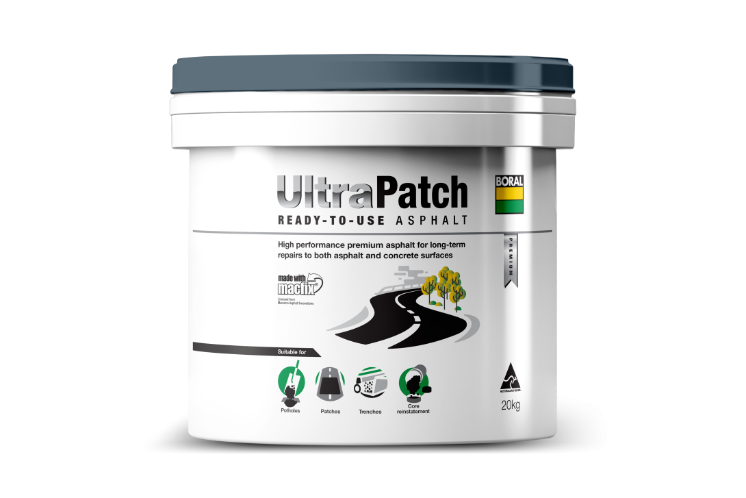 Pail of Ultrapatch asphalt product