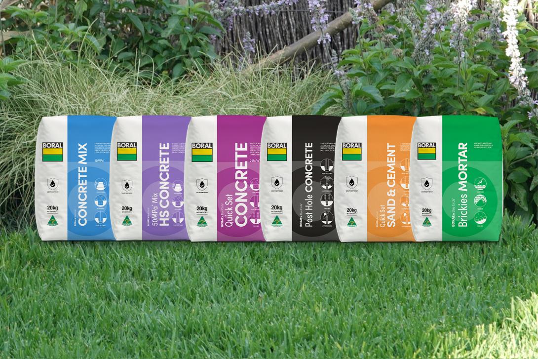 Boral Packaged Dry Mixes bags in garden