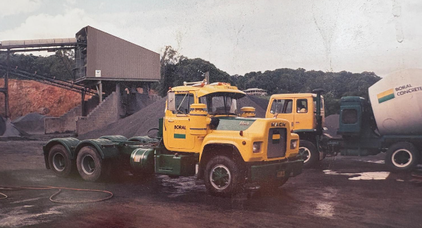 Old photo of Boral trucks at Teven Quarry