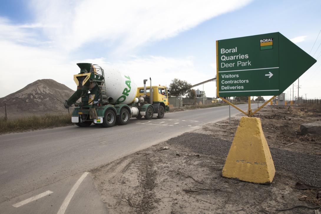 Boral Quarries Deer Park sign with agi concrete truck