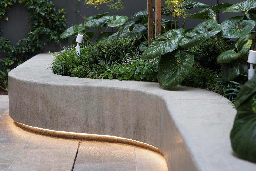 Burnished concrete in residential garden design