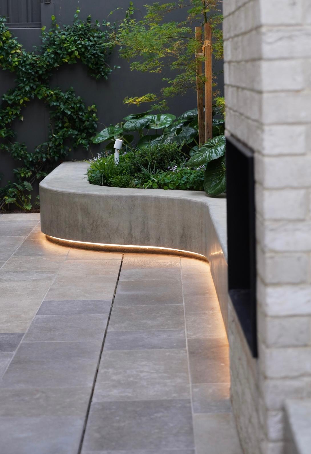Burnished concrete in residential garden design