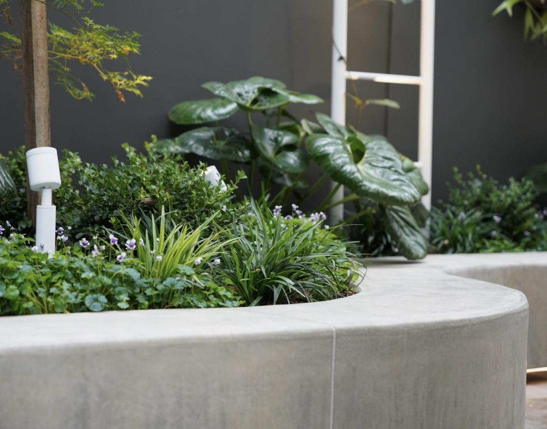 Burnished concrete in residential garden design