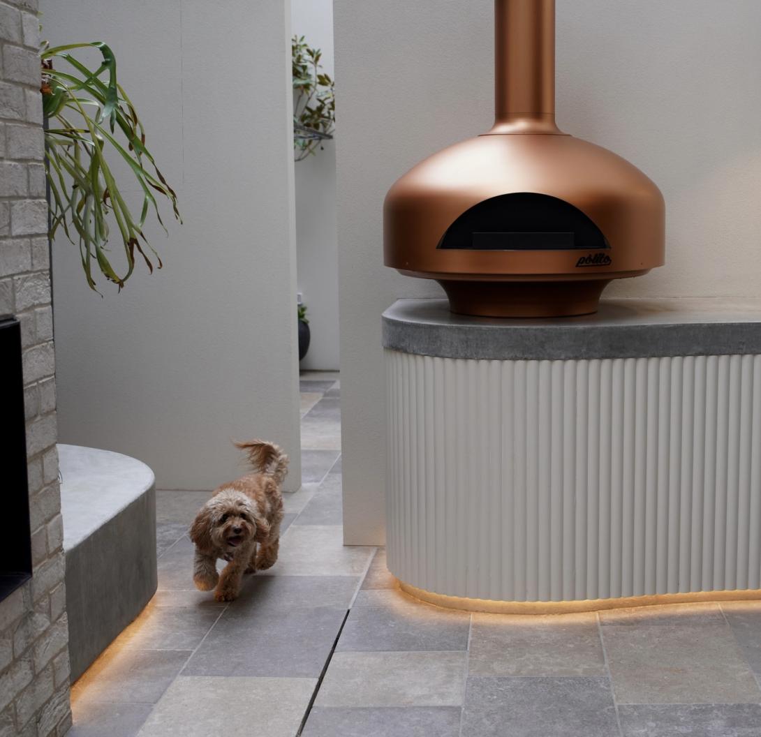 Burnished concrete in residential garden design