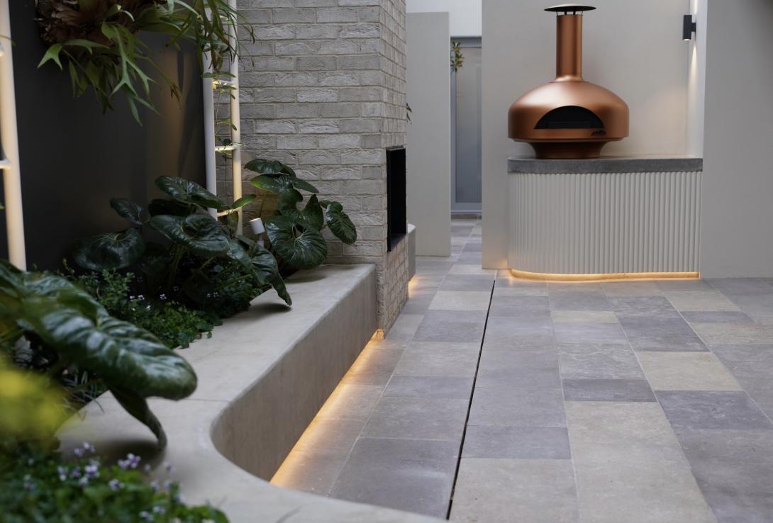 Burnished concrete in residential garden design