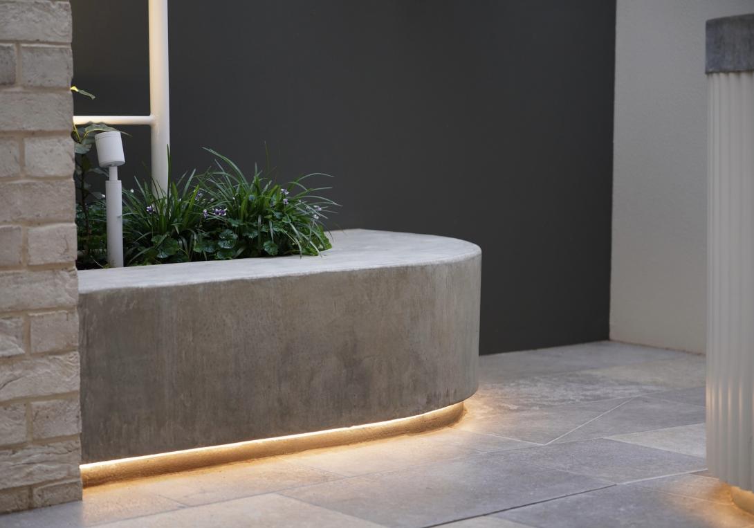 Burnished concrete in residential garden design