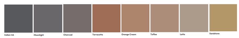 Range of colours that Boral permeable concrete is available in, ranging from dark greys through to light browns