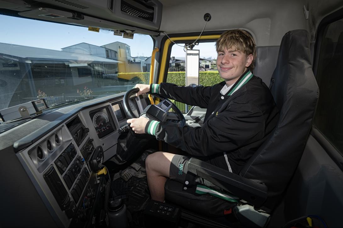 School students learning road safety with a Boral concrete agitator truck