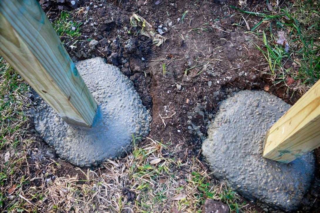 Post hole with concrete 