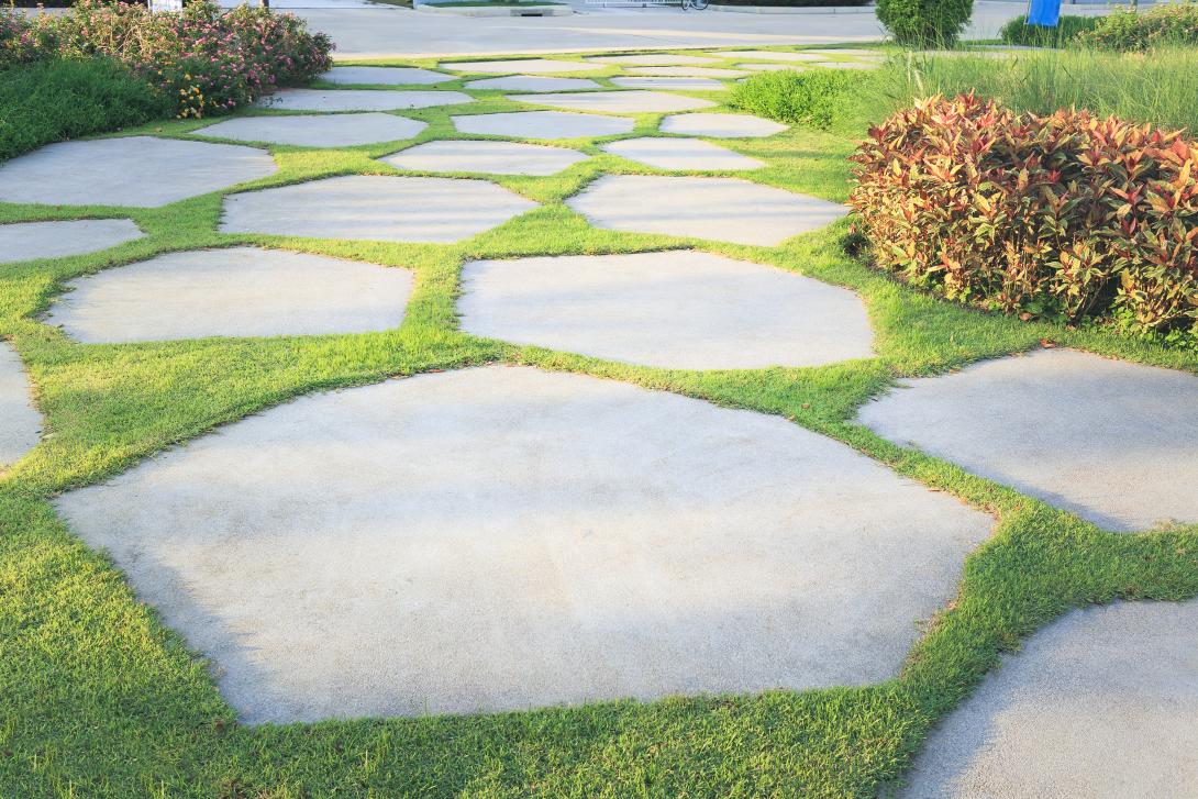 Concrete stepping stones in garden