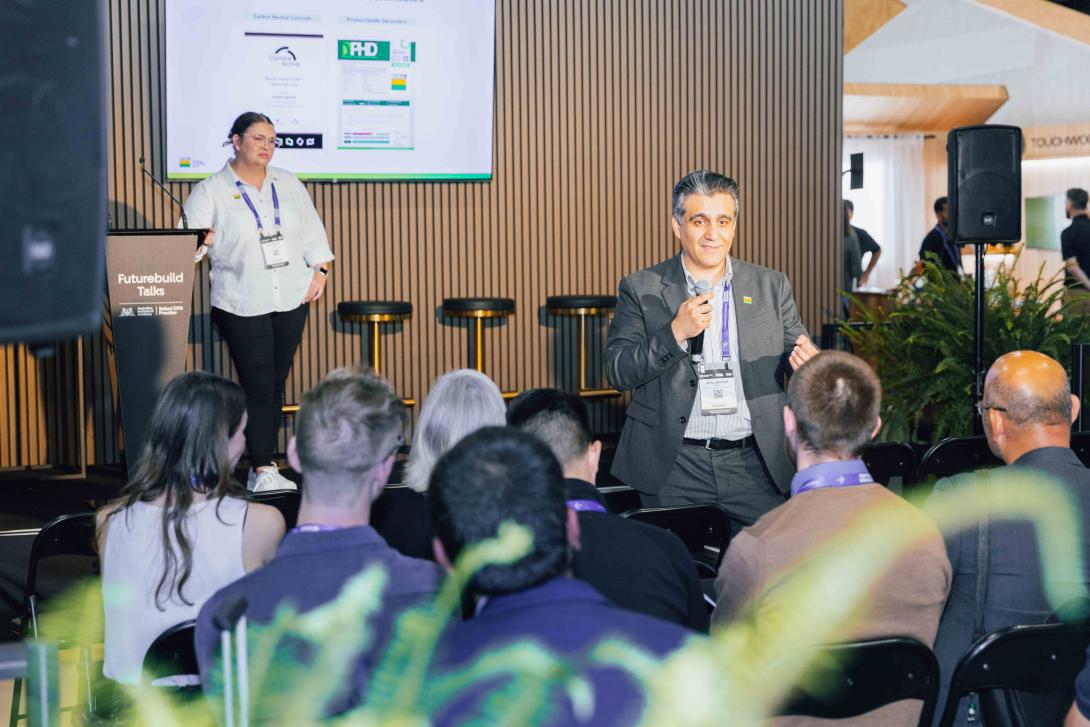 Sam Coulter and Dr Ali Nezhad present at Futurebuild 2026