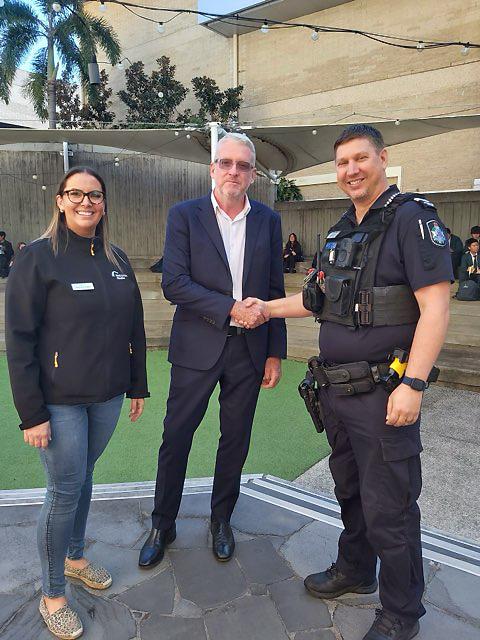 Senior Constable Mark Millar of Queensland Police Service receives the Boral Supporting Excellence Police Award for his extensive work educating young people on road safety and accident prevention.