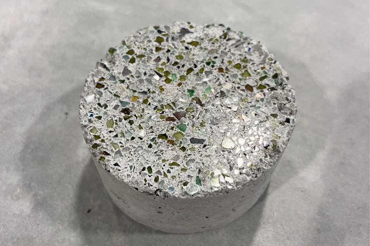 recycled glass set in concrete