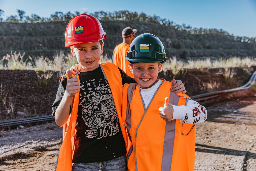 Kids in PPE pose at Seaham Quarry