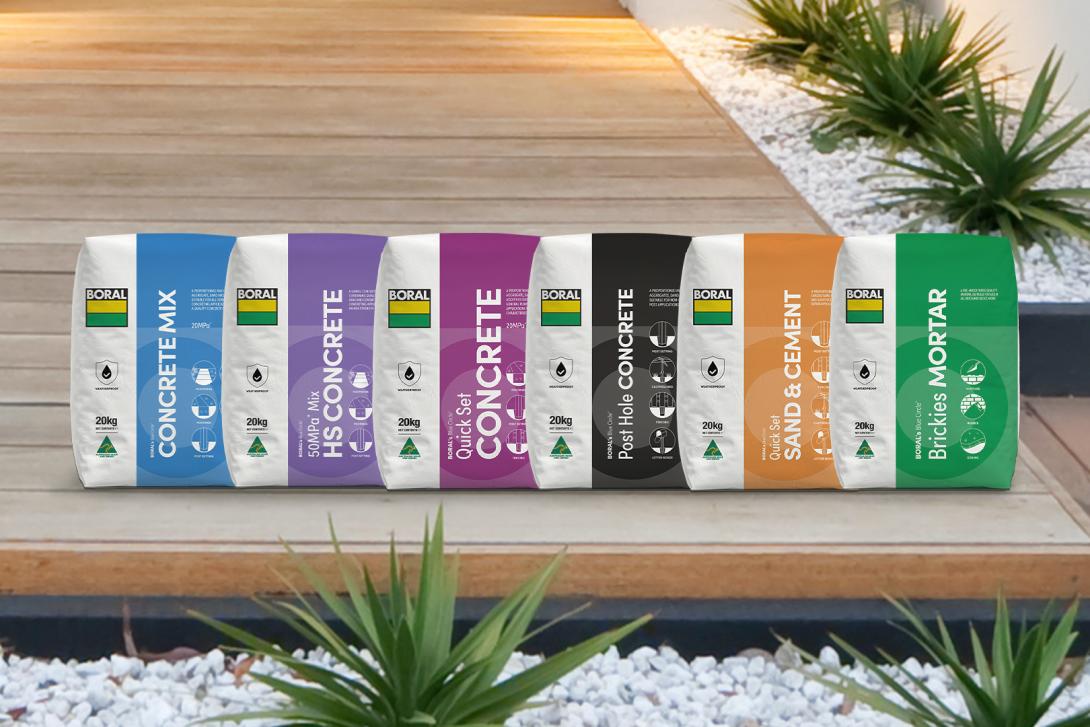 Boral Packaged Dry Mixes bags in garden