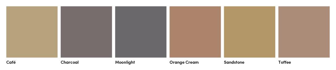 Boral Permeable concrete swatches in colours Cafe, Charcoal, Moonlight, Orange Cream, Sandstone and Toffee