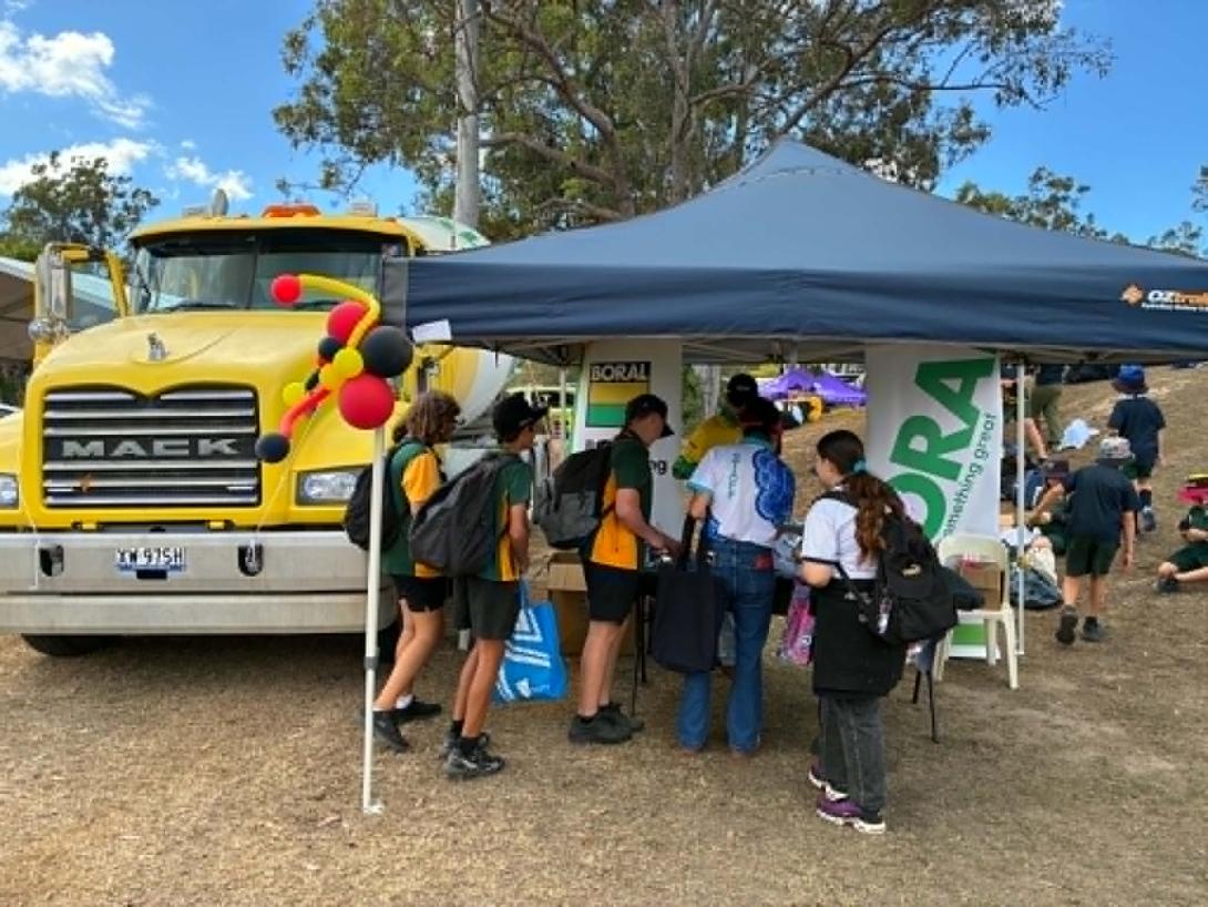 Students learning about careers in construction and manufacturing at the Boral expo stand.