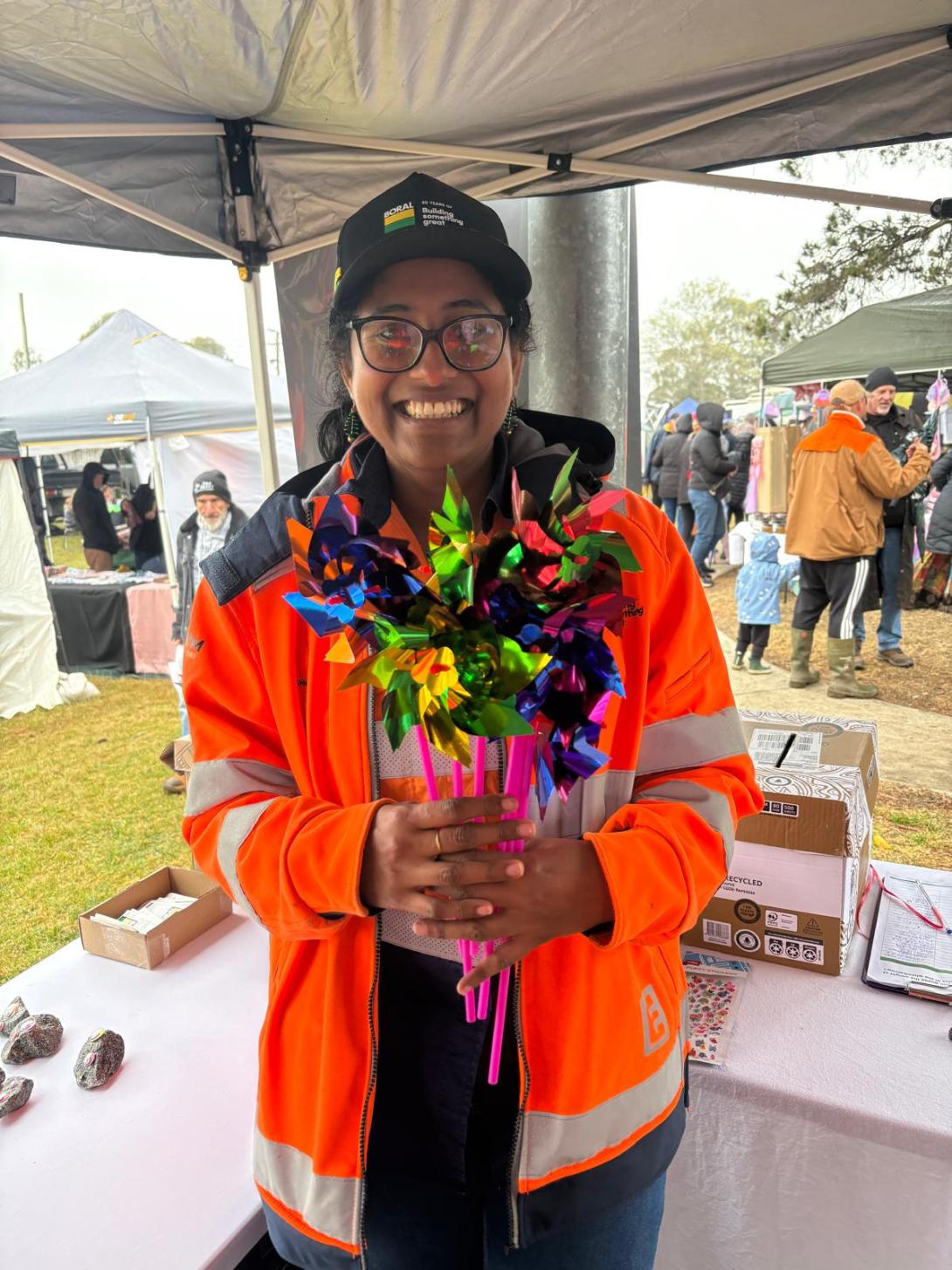 Boral supplied pinwheels to kids at Tallong Apple Day 2026